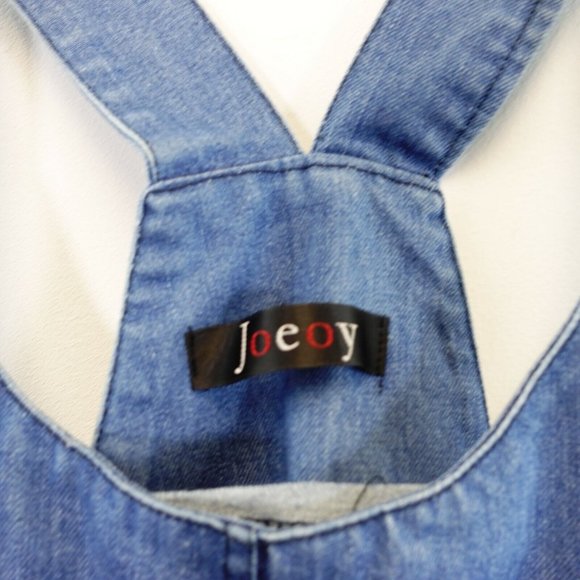 JOEOY Jumper Women's Light Blue Washed Denim LARGE Sleeveless Wide Strap Stretch - Picture 2 of 7